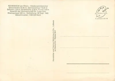 Monumento da Germania em Rüdesheim am Rhein — editor Schöning & Co., Lübeck, n° 94-f — Verso