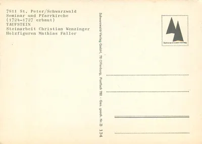Taufstein em São Pedro/Schwarzwald — editor Schwarzwaldb-Verlag, n° 134 — Verso
