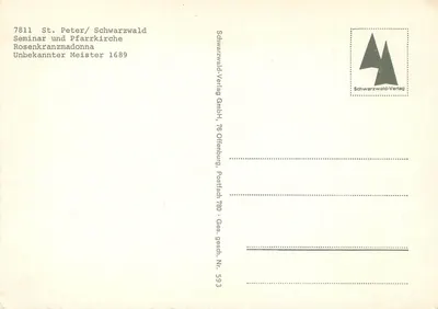 Virgem com o Menino — estátua da Virgem do Rosário — Schwarzwald-Verlag, n° 593 — Verso