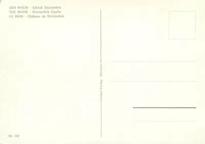 Zamek Stolzenfels — nad brzegami Renu — Unlauf-Verlag, Monachium, nr 140 — Rewers