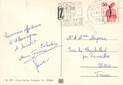 Stuttgart — vista panorâmica e monumentos — Zobel-Verlag, n° 219 — Verso