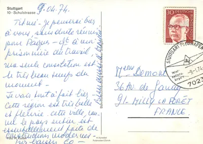 Stuttgart - Schulstrasse — widok ulicy pieszej z kwiatami — H. Vontobel Feldmeilen/Zurich — Rewers