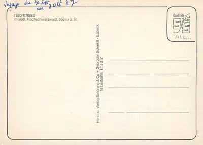 Titisee — Hochschwarzwald — editor: Verlag u. Geb. Schmidt, Lübeck — Verso