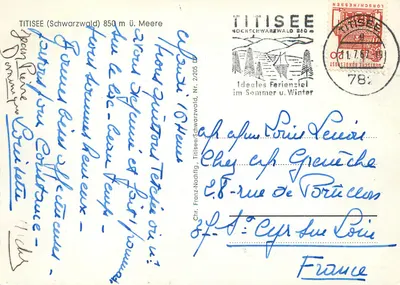 Titisee (Schwarzwald) — lago cercado por florestas e colinas — Chr. Franz-Nachtlg, Nr. 2705 — Verso