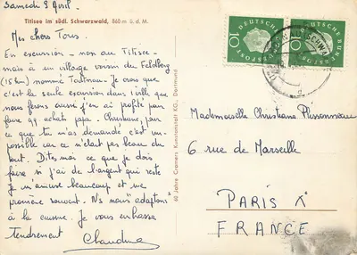 Bilhete postal moderno Meere — Verso