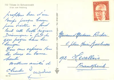 Titisee no Schwarzwald — Vista para o Feldberg — Werner-Verlag, n° 782 — Verso