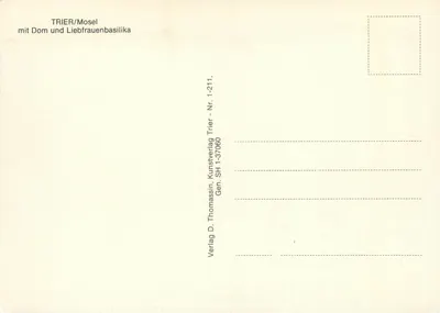 Trier/Mosel — z katedrą i bazyliką Świętych Kobiet — Verlag D. Thomassin, Kunstverlag Trier — Rewers