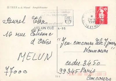 Amphitéatro de Trier — 50º aniversário da amizade Melun/Vaihingen — editor MELUN CLC — Verso
