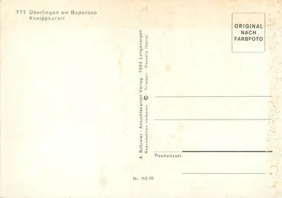 Überlingen a. B. — Triptykowy widok na Franziskanertor, jezioro z jachtami i Nikolausmünster — A. Schreier, Trimboli-Verlag — Rewers
