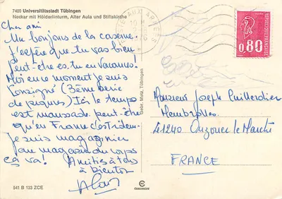 Tübingen — Europastadt com bandeira da UE — editor Chromolux, série Europapreis 1965 — Verso
