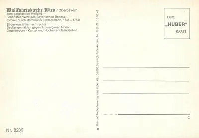 Die Wies — Katedra pielgrzymki Wies / Oberbayern — wydawca Huber, nr 8209 — Rewers
