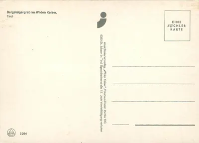 Tumba dos alpinistas no Wilden Kaiser, Tirol — Editor Jöchler Karte, n° 3264 — Verso
