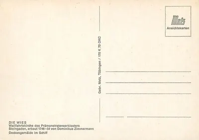 Die Wies — świątynia pielgrzymkowa klasztoru premonstratensów Steingaden — fresk w nawie — wydawca Metz, Tübingen — Rewers