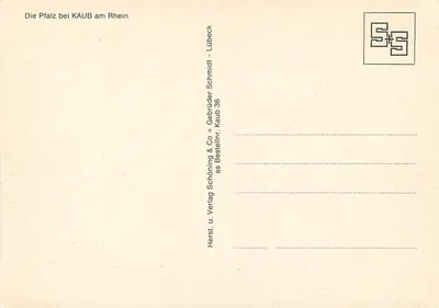Zamek Pfalz — Kaub nad Rynem — wydawca Schöning & Co + Gebrüder Schmidt, nr 36 — Rewers