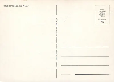 Hameln — Lenda do Caçador de Ratos — Verlag Foto Wagner — Verso