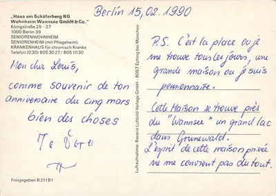 Berlim - Seniorenheim Wannsee — Haus am Schäferberg KG, Königstraße 25-27 — Bavaria Luftbild Verlags GmbH, série B211B1 — Verso