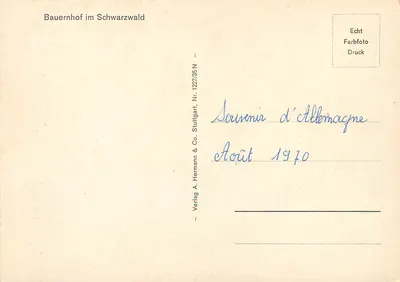 Bauernhof im Schwarzwald — edição A. Hermann & Co. Stuttgart, n° 1227/35 N — Verso