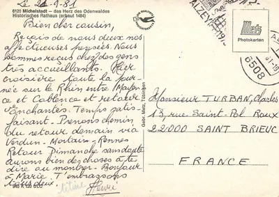 Michelstadt — Coração do Odenwald — Gebr. Metz, Tübingen — Verso