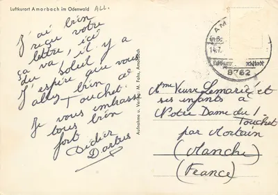 Amorbach im Odenwald — vista aérea — Aufnahme u. Verlag: M. Fahs, Amorbach — Verso
