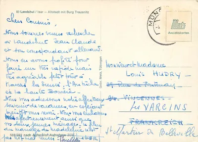Landshut - Velha Cidade com Fortaleza Trausnitz — Gebr. Metz, n° 582/282 — Verso