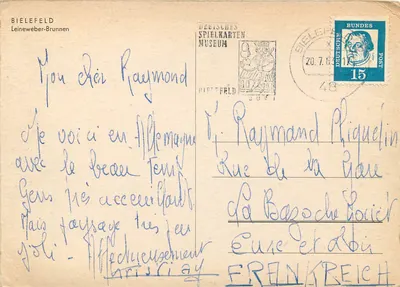 Bielefeld — Leineweber-Brunnen — Deutsches Spielkartenmuseum — Verso