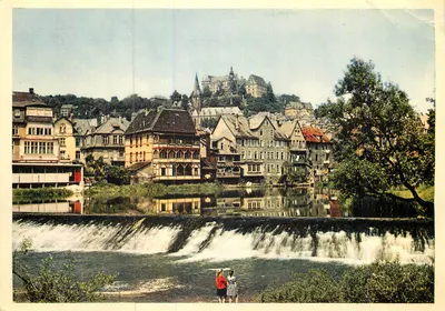 Marburg an der Lahn — vista da cidade e do castelo — Verlag Schöning & Co., n° 196-bt