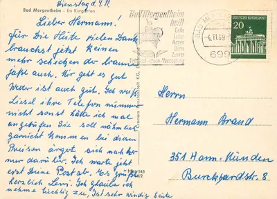 Bad Mergentheim - No Kurgarten — editor Feldmuidt KG, n° 543 — Verso