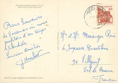Gartenstadt Landau / Pfalz — Vista da Igreja de Nossa Senhora — Gebr. Metz, Tübingen, n° 810/312 — Verso