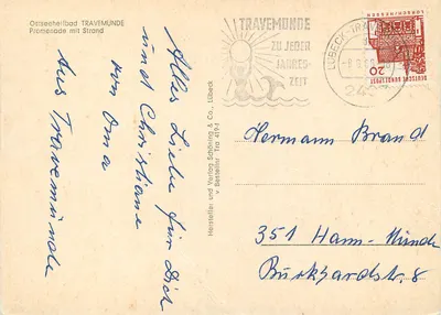 Travemünde — Promenade e praia — Verlag Schöning & Co., Lübeck — Verso