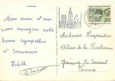 Reutlingen — rua com igreja e fonte — WMF — Verso