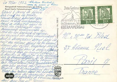 Zamek Hohenschwangau — widok na jezioro z łabędziem — Bildkunstverlag A. Tanner, Nesselwang — Rewers
