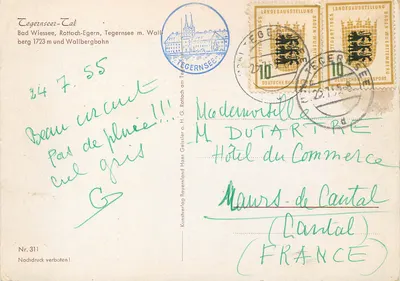 Bilhete postal moderno Tegernseer Tal — Verso