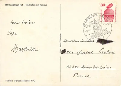 Schwäbisch Hall — Praça do Mercado com o Edifício Municipal — Gebr. Metz, Tübingen, n° 717 — Verso