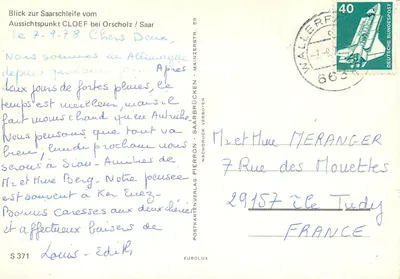 Vista panorâmica do Saarland — Orscholz Aussicht Cloef — editor Eurolux, n° S 371 — Verso