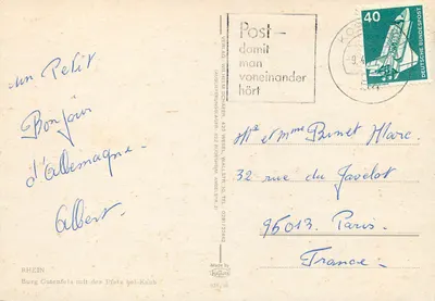 Burg Gutenfels z Pfalz przy Kaub — wydawca Wilhelm Schäfer, nr 936/38 — Rewers