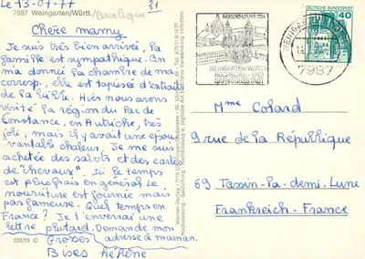 Weingarten — Basílica barroca — Werner-Verlag, n° 223/13 C — Verso