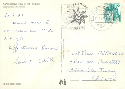 Bilhete postal moderno Kehlsteinhaus 1836m com entrada do elevador — Berchtesgaden — Editora H. Ammon, Número 841 — Verso