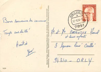 Waldshut am Hochrhein — widok panoramiczny i ulica — Werner-Verlag, n° 102/9 — Rewers