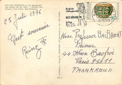 Bad Dürkheim — O maior barril do mundo — editor Verlag u. Verlag R. Gorzinski, n° 468 A — Verso