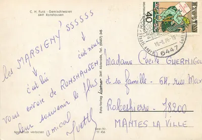 Ronshausen — croce, villaggio e lago con cigni — Foto-Verlag, n° 11 456 — Verso