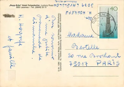Hotel Felsenkeller — widok na budynki i ogród — wydawca S. Nr. 1265 — Rewers