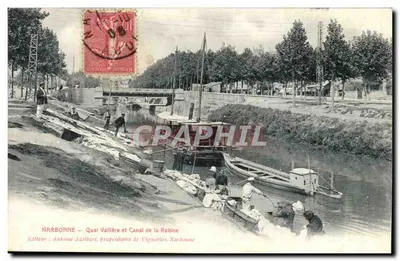 NARBONNE — Quai Vallière et Canal de la Robine — Éditeur : Antoine Azalbert, propriétaire de Vignobles, Narbonne