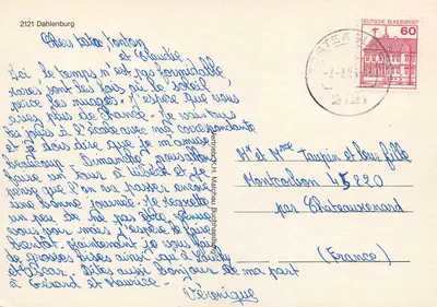 Dahlenburg — widok z powietrza z kościołem — wydawca K.H. Malchau Buchhandlung — Rewers