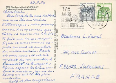 Norderney — Praia de banho na duna branca — Verlag Schöning & Co + Gebrüder Schmidt Lübeck — Verso