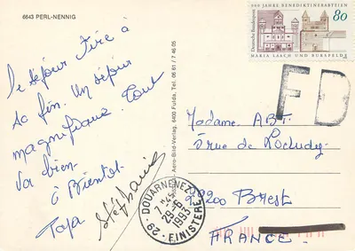 Nennig/Obermosel — Estação ferroviária, Castelo Berg, Restos de Colunas, Villa Romana — Aero-Bild-Verlag — Verso