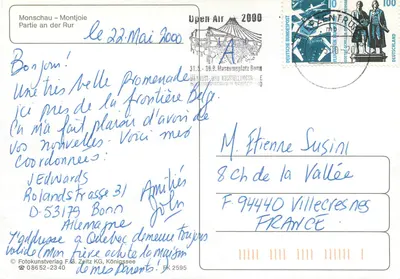 Monschau – Montjoie – Parte an der Rur — Fotografia de casas com colmeias — editor Fotokunstverlag F.G. Zeitz KG, n° FK 2595 — Verso