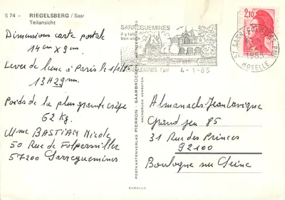 Riegelsberg / Saar — vue aérienne du quartier de la Teilansicht — éditeur POSTKARTENVERLAG EUROLUX — Verso