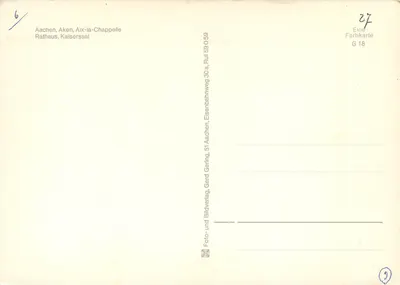 Aachen, Aken, Aix-la-Chappelle — Kaisersaal — Foto-und Bildverlag, Gerd Gering, 51 Aachen — Verso