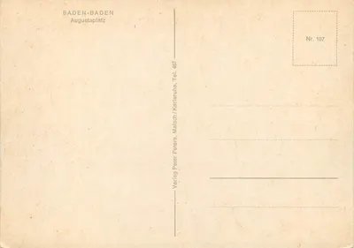Baden-Baden — Augustaplatz — Wydawnictwo Peter Peters, Malsch/Karlsruhe, Nr 107 — Rewers
