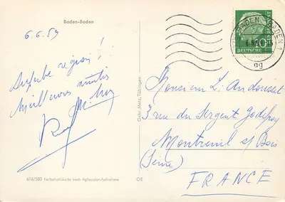 Baden-Baden — widok panoramiczny — Gebr. Metz, Tübingen, n° 616/580 — Rewers